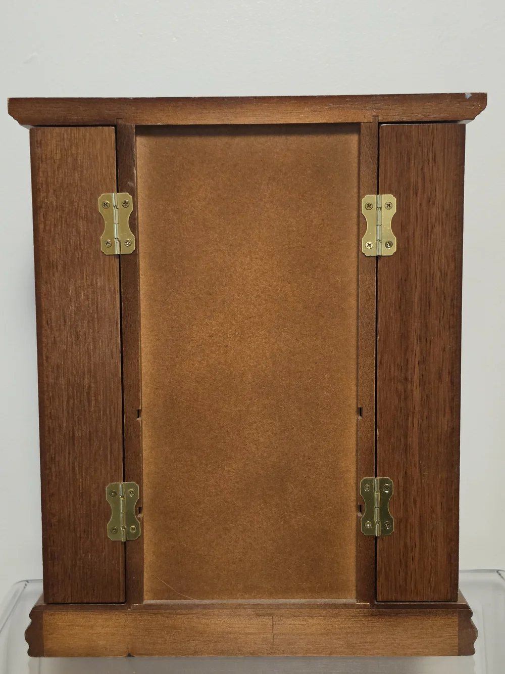Vintage Wooden Jewelry Box Armoire Flower Glass 12